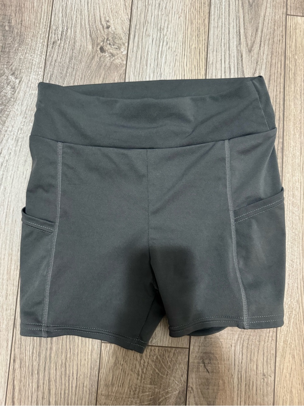 Gray High Waisted Biker Shorts with Side Pockets